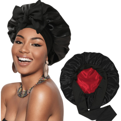 Gorro de dormir con cinta de raso de doble capa Black
