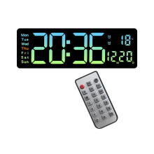 Digitale Wanduhr, großer Wecker, Fernbedienung, Datums-, Wochentags- und Temperaturanzeige, zwei Ala