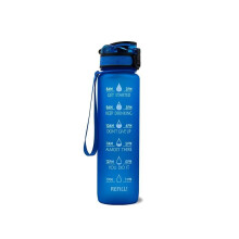 (Dunkelblaue) Trinkflasche 1L, auslaufsicher, für Outdoor-Aktivitäten, BPA-frei, mit Zeitanzeige, Sp