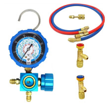 Manometer für Klimaanlagen (R22/R410A/R134A/R404A) mit Hoch- und Niederdruck, inklusive Schauglas