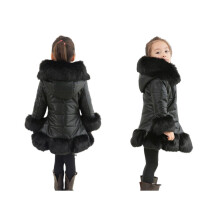 (Schwarz, 2-3 Jahre) Mädchen Kinder Wintermantel Jacke PU Steppfell Kapuze
