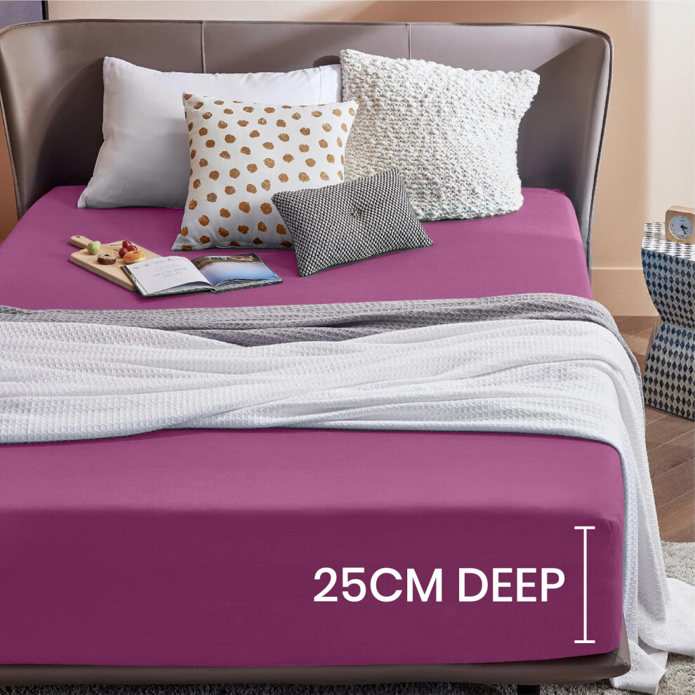 Aspire Homeware (, Single) 25Cm Deep Fitted Bed Sheet Single Double King Stretchable Plain Fitted Sheets Purple