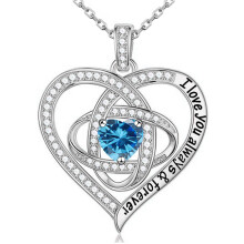 (December【Lake Blue Diamond】) S925 Sterling Silver Clover Heart Necklace for Women, Fashion Light Luxury Full Diamond Pendant Necklace
