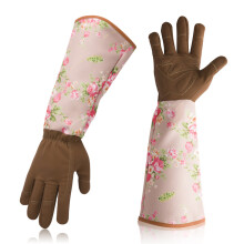 (Braun) Gartenhandschuhe aus Leder, dornenfest, Rosenhandschuhe für Damen, extra lang, Profi-Gartenh
