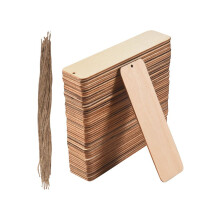 50 Stück unfertige Lesezeichen aus Holz mit Löchern und Kordeln zum Aufhängen für DIY-Projekte