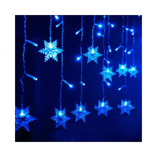 (Blau) Weihnachtliche LED-Lichterkette mit funkelnden Sternen und Schneeflocken-Effekt für Fenster u