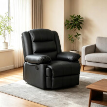 (Black)Manual Recliner Armchair PU Leather Sofa Chair