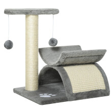 PawHut Katzenbaum 43 cm, kleiner Katzenbaum mit Tunnel, U-förmiger Liegefläche, Kratzbaum mit Kratzbrett, Spielball, Katzenmöbel für kleine Katzen