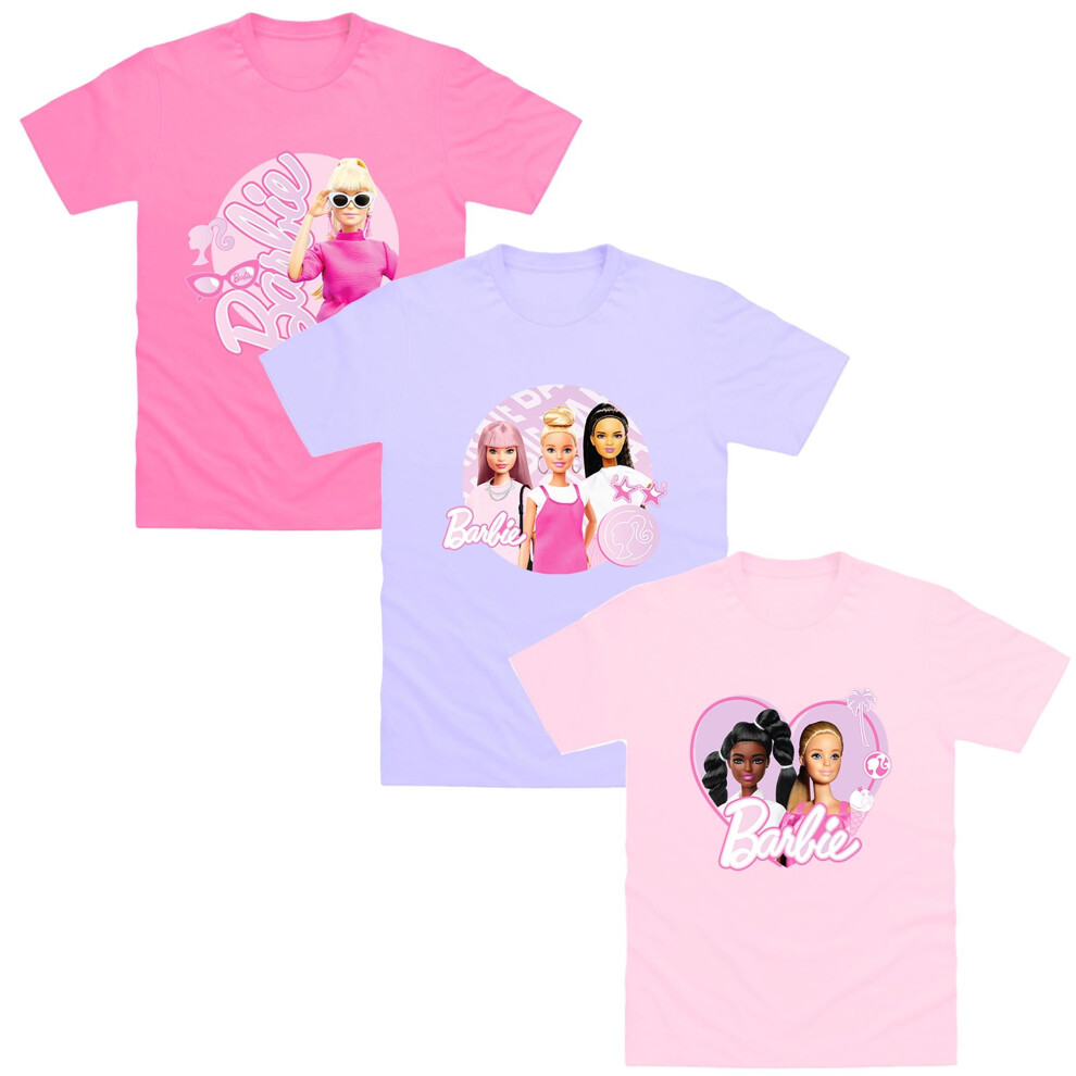 Barbie (3-4 Years, Pink/Light Pink/Lilac) Childrens/Kids T-Shirt (Pack Of 3)