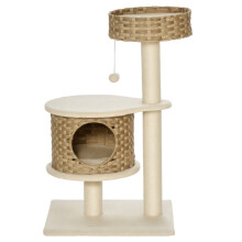 PawHut Katzenbaum 95 cm mit Höhle, Spielball, Sisalstämmen, großer Plattform, mehrstufigem Kratzbaum und Kletterfunktion, für Katzen unter 5 kg