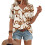 Women's  Short Sleeve Button-Down V-Neck Shirts rSets -Brown M 1