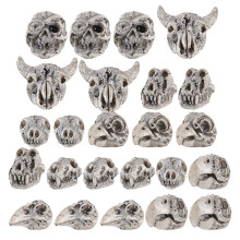 24Pcs Miniature Grey Skeleton Statues Resin Animal Skull Home Decor