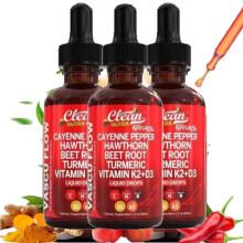 3er-Packung flüssige Tropfen mit Cayennepfeffer + Hagebuttenextrakt, Vitamin D3 und K2, Bio-Rote-Bet