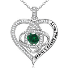 (May【Green Diamond】) S925 Sterling Silver Clover Heart Necklace for Women, Fashion Light Luxury Full Diamond Pendant Necklace