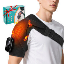 (Black) Portable Shoulder Massage Belt 3 Levels Adjustable Heating Vibration Shoulder Support Brace Wrap Pad Massage Relaxation Cordless