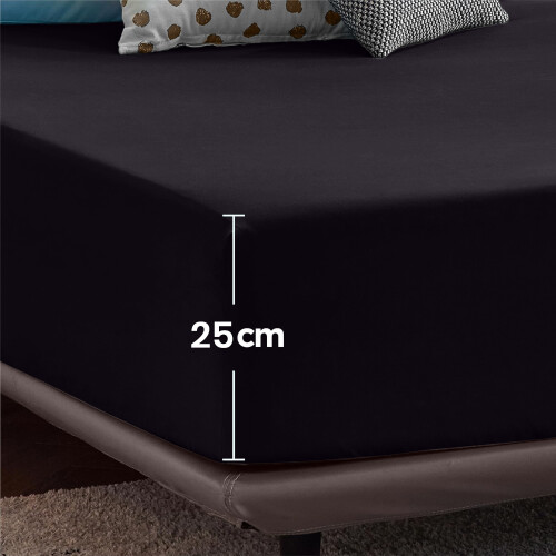 (Black, Double) 25cm Deep Fitted Bed Sheet Single Double King Strechable Plain Fitted Sheets 2