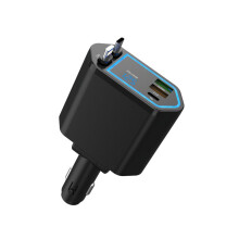 120-W-Autoladegerät mit einziehbarem USB-C-Kabel (3 Anschlüsse) und Voltanzeige für 12-V- und 24-V-F