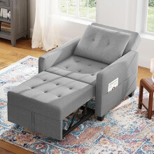 Sleeper Sofa Chair Bed Convertible Fabric Sofa Chair 3-in-1 Adjustable Sleep Bed Pullout Couch for Living Room Light Gray