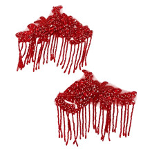 Elegant Crystals Beaded Fringe Trim With Glass Rhinestones-Red
