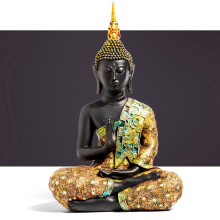 2x Buddha-Statue Thailand Skulptur aus Kunstharz, handgefertigt, Buddhismus, Hinduismus, Feng Shui F
