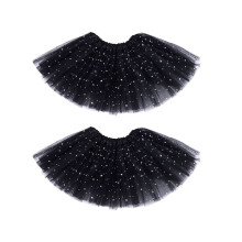2x Baby Mädchen Kleidung Sterne Pailletten Petticoat Ballett Tanz Flauschiger Tutu Rock Schwarz