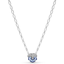 Collana con fiore di viola del pensiero blu in argento sterling, 19,7 pollici