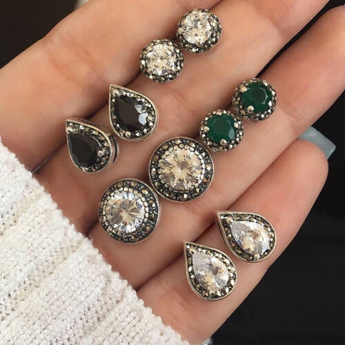 Waterdrop Ear Studs Set Retro Women5Pairs
