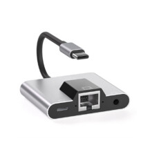 USB-C-auf-Ethernet-LAN-Netzwerkadapter-Hub mit USB-C-auf-3,5-mm-Audio-PD-Schnellladefunktion für Lap