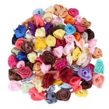 100 Stück/Lot Handgefertigte Satinrosen-Bandrosetten, Stoffblumen-Applikationen für Hochzeitsdekorat