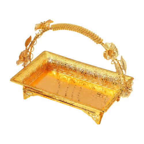 Large Capacity Retro Carving Golden Plastic Fruit Bowl Dessert