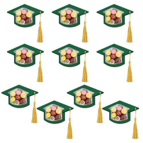10Pcs Graduation Hat Gift Packaging Box 17x10cm Clear-Green