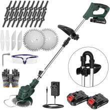 Cordless Strimmer with 2 x 21V 2000mAh Battery and 4 Blade System, Garden Strimmer with Adjustable Telescopic Shaft and Foldable Design, Grass Green