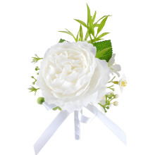 Artificial Rose Boutonniere Wedding Boutonniere-White Corsage