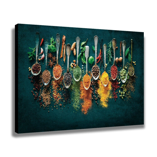 Pôster em tela com tema de ervas e especiarias para decoração de parede de cozinha, 40x60cm (16x24 polegadas) 1