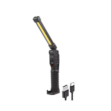 Wiederaufladbare LED-Arbeitsleuchte mit COB-Lampe, USB-Anschluss und Akkuanzeige, praktische Taschen