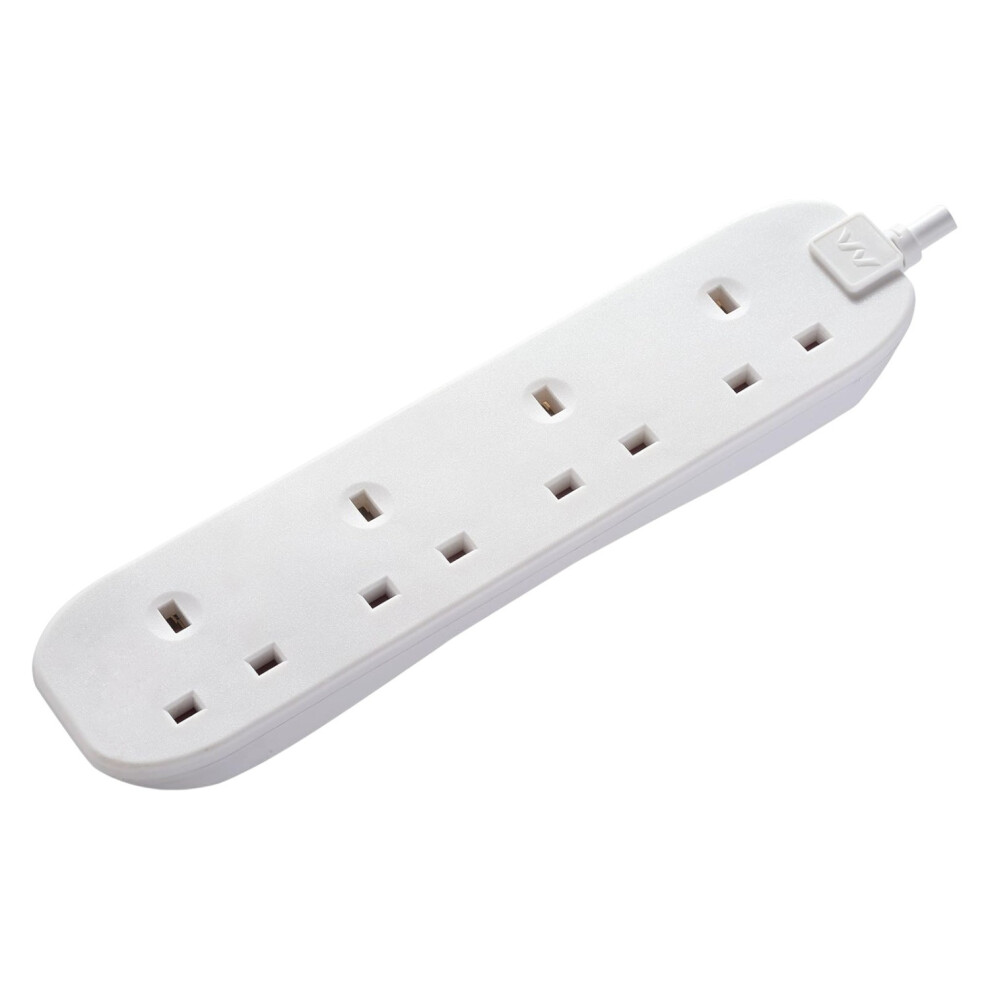 Masterplug 4 Socket Extension Lead 5M Cable 13A Safety Shutter Power Strip White 5060930793835