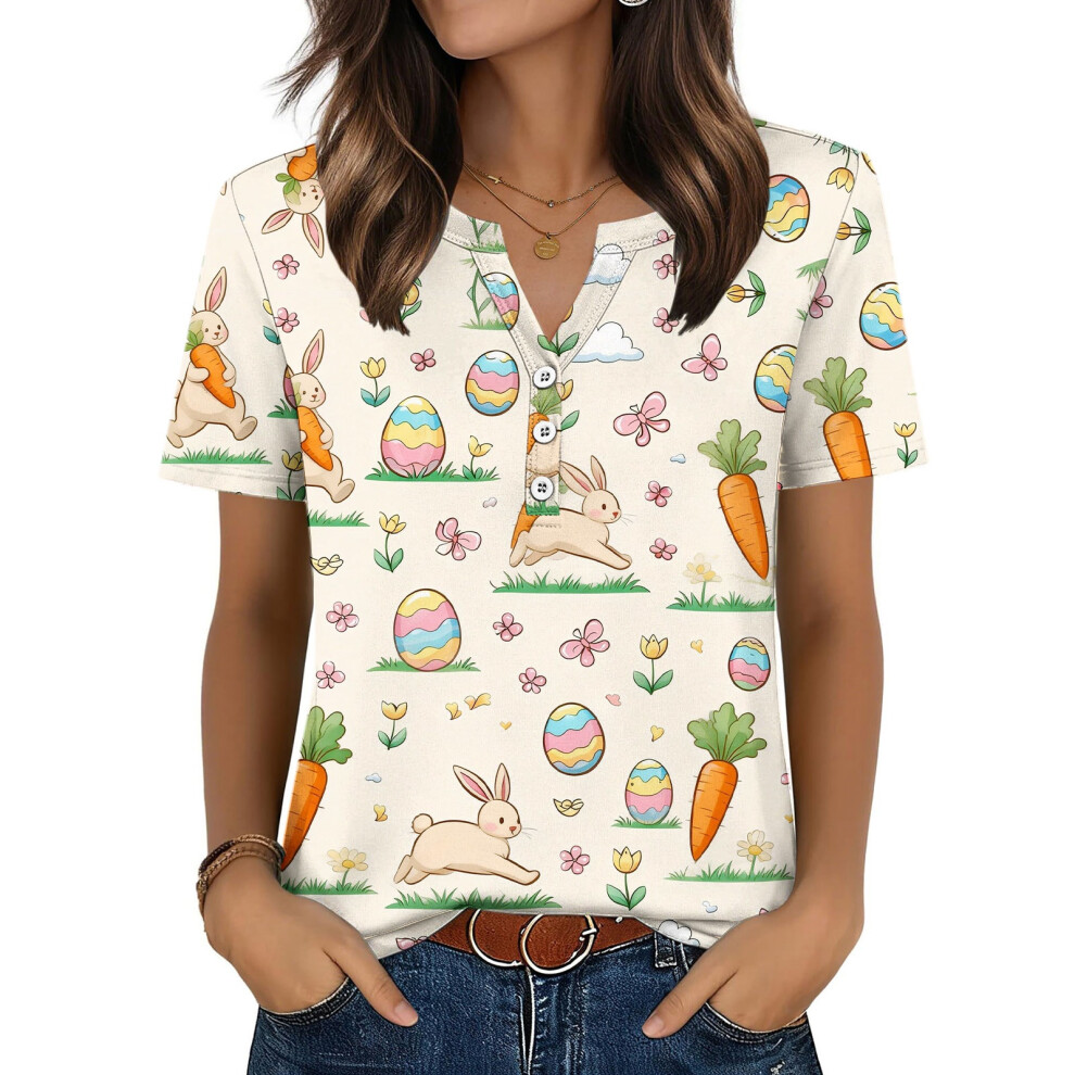 Beige Women's Easter Top, Cute Easter Bunny Shirt, Casual- L