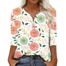 Women's sleeve V-neck T-shirts for Spring comfortable,-White S