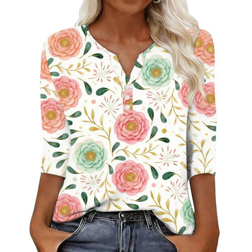 Women's sleeve V-neck T-shirts for Spring  comfortable,-White S