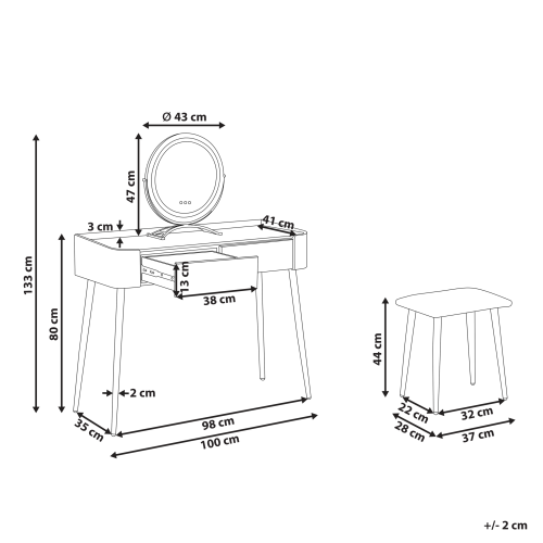 Beliani Dressing Table with Mirror and Stool SURIN LED Grey 2