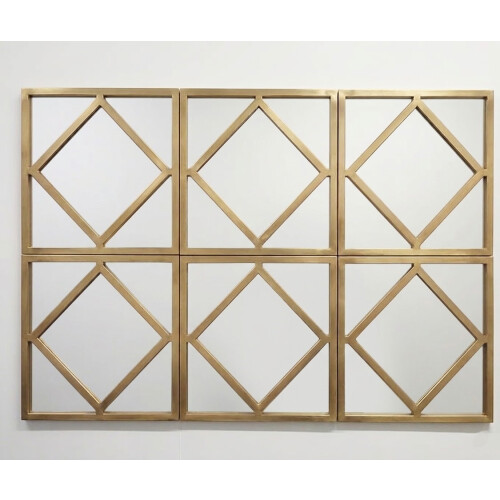 3xGold Square Frame Diamond Shape Wall Mirror 40Cm 2