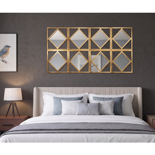 3xGold Square Frame Diamond Shape Wall Mirror 40Cm 1