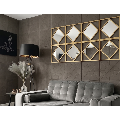 3xGold Square Frame Diamond Shape Wall Mirror 40Cm