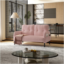 (Pink) Modern Upholstered 2-Seater Sofa with Side Pockets & Armrests