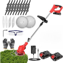 Cordless Strimmer with 2 x 21V 2000mAh Battery and 4 Blade System, Garden Strimmer with Adjustable Telescopic Shaft and Foldable Design, Pure Red