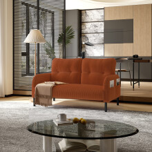 (Orange) Modern Upholstered 2-Seater Sofa with Side Pockets & Armrests