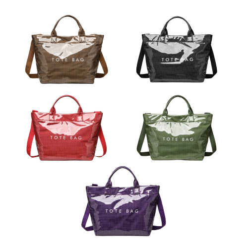 Waterdichte geruite oversized PVC-schoudertas met-Paars 1