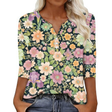 Women' sleeve V-neck T-shirts for Spring ,-Green XXL
