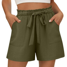 Women's shorts with pockets, casual shorts, loose-Green XL