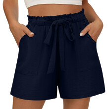Women's shorts with pockets, casual shorts, loose-Navy blue L
